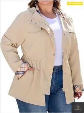Plus Size Rain Jacket Waterproof Long Hooded Trench Coat Outdoor Casual